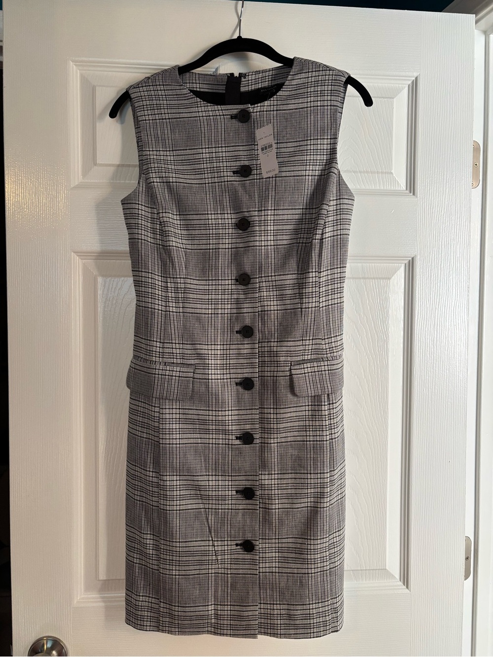 NWT Ann Taylor Gray Plaid Sleeveless Button-Front Sheath Dress Size 0